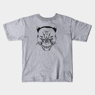 Evil Kitty Cat - LIneart Black Kids T-Shirt